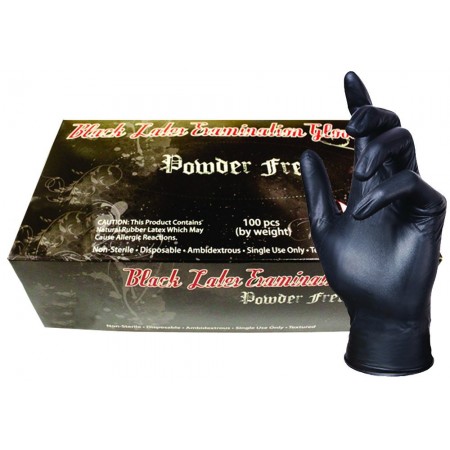 SKINTX BLK90020-XL-CS Latex Medical Grade Examination Gloves, 5 mil - 5.5 mil, Powder-Free, Textured, Polymer Coated, X-Large, Black (Pack of 950)