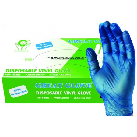 GREAT GLOVE BNM60015-L Vinyl Food Service Grade General/Multi-Purpose Gloves, Powdered, Smooth, Latex-Free, DINP and DEHP Free, Synthetic, Medium, 3 mil - 3.5 mil, Blue (Pack of 1000)