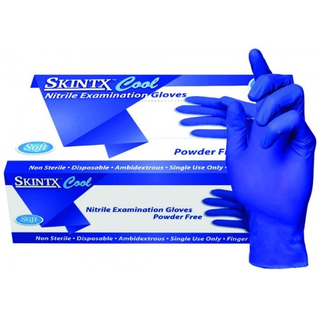 SKINTX CB2-50005-S-CS Nitrile Medical Grade Examination Glove, 3 mil - 4 mil, Powder-Free, Latex-Free, Finger Textured, 200/bx Eco-Friendly Packaging, Cool Blue (Pack of 2000)