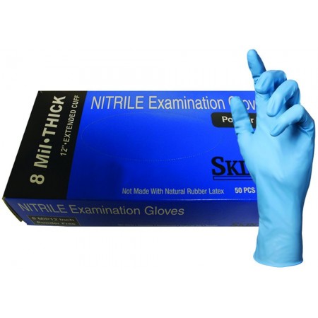 SKINTX ET50025-2X-BX Nitrile Medical Grade Examination Glove, 8 - 9 mil, Powder-Free, Textured, 12" Extended Cuff, High-Risk, Chemo Tested, XX-Large, Blue (Pack of 500)