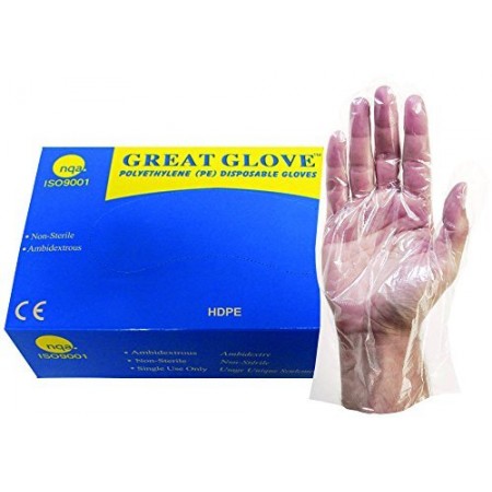 GREAT GLOVE HDPE500-M-CS High Density Polyethylene (HDPE) Foodservice Gloves, Powder-Free, Latex-Free, Economical, Medium, Clear (Pack of 10000)