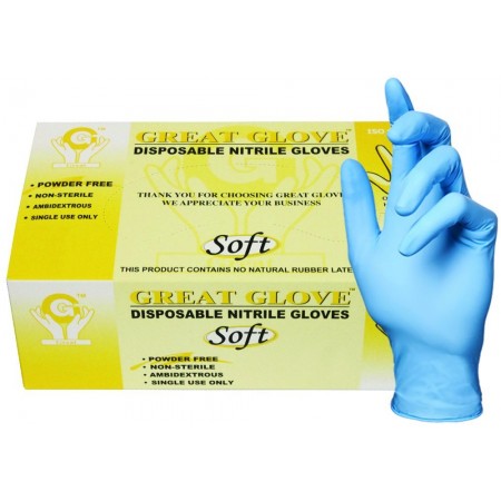 GREAT GLOVE SNM50005-S-CS Soft Nitrile Powder-Free, Industrial Grade, 4 mil - 4.5 mil, Latex-Free, Textured, Nitrile Synthetic Rubber, General Purpose, Food Safe (FDA 21 CFR 170-199), Small, Blue